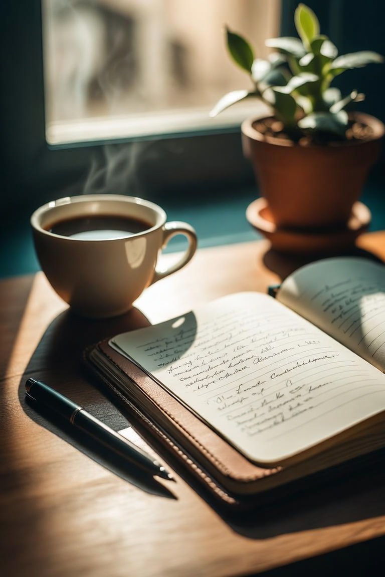 Notebook and coffee